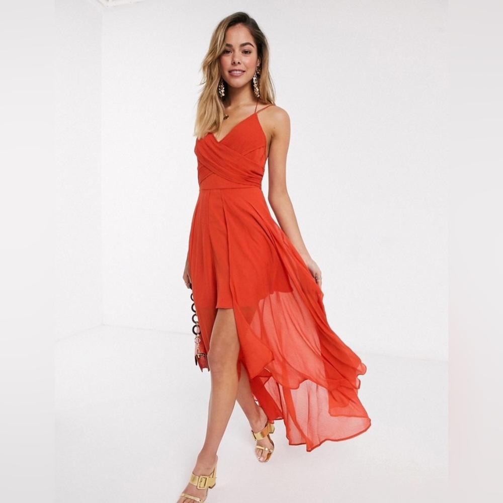 ASOS DESIGN wrap front maxi dress with dipped hem